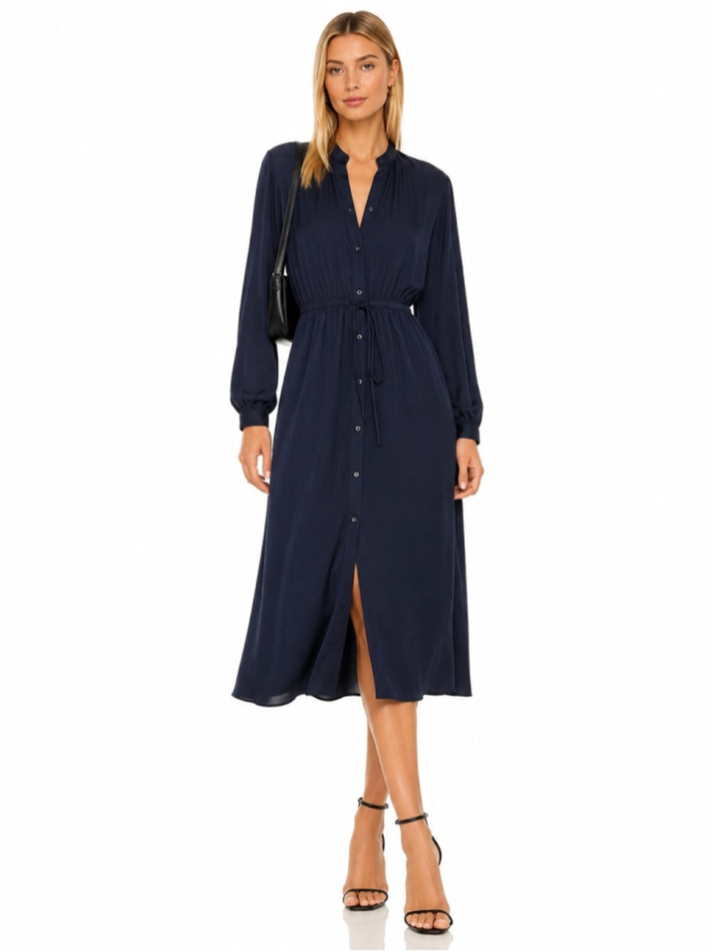 Uniqlo Navy Button-Front Midi Shirt Dress
